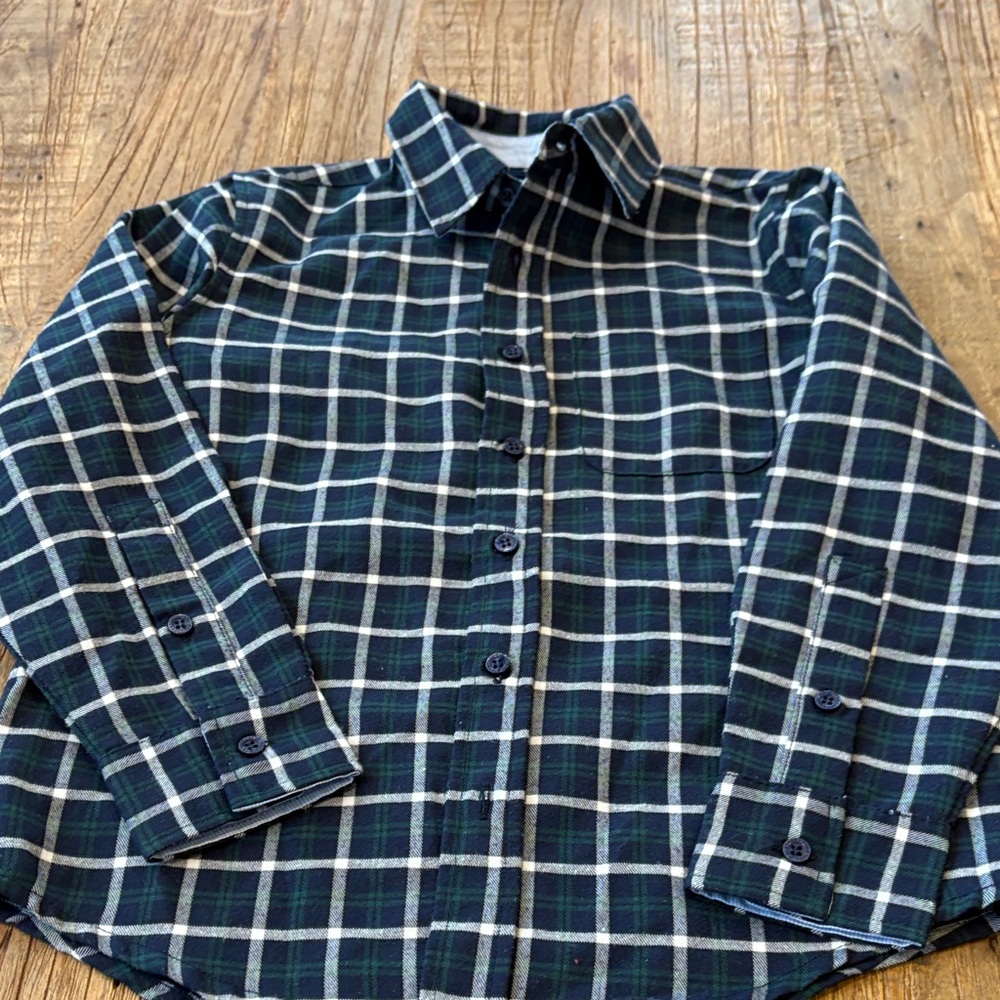Toobydoo boys  navy green and  White Plaid Shirt